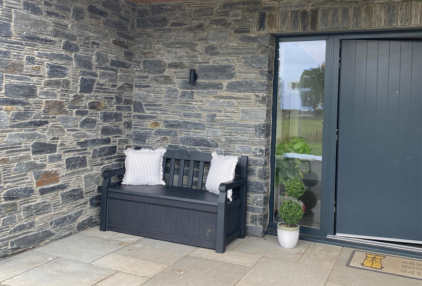 Kandla Grey paved seating area